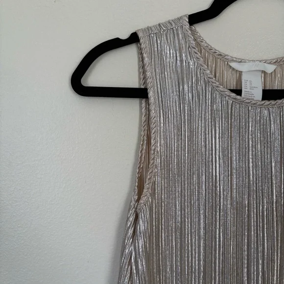 H&M Silver Gold Pleated Sheath Midi Dress | Size XS - Picture 4 of 10